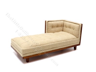 (image for) Miniature Mid Century Grey Linen Chaise for Dollhouses