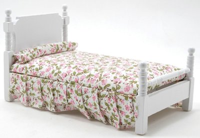 (image for) Miniature Pink and White Floral Pattern Single Bed