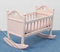 (image for) Miniature Pink Rocking Crib with Pink Linen for Dollhouses