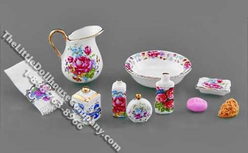 (image for) Miniature Dresden Rose Pattern Bath Accessories for Dollhouses