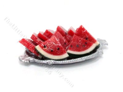(image for) Miniature Metal Platter of Watermelon for Dollhouses