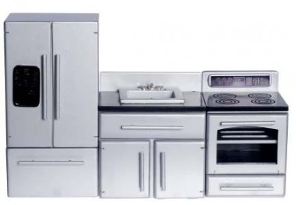 (image for) Dollhouse Scale Model Silver Kitchen Appliance Set (3 pc)