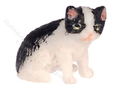 (image for) Miniature Black and White Sitting Kitten for Dollhouses