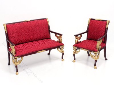 (image for) Miniature Full Scale Mahogany and Red Empire Living Room Set