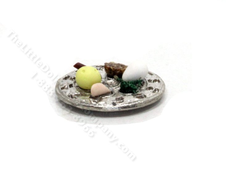 (image for) Miniature Loaded Silver Seder Plate for Dollhouses