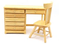 (image for) Miniature Oak Desk with Chair Set for Dollhouses