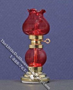 (image for) Miniature 12v Plug In Red Glass Table Lamp for Dollhouses