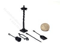 (image for) Miniature Set of Fireplace Tools with Stand for Dollhouses - Black