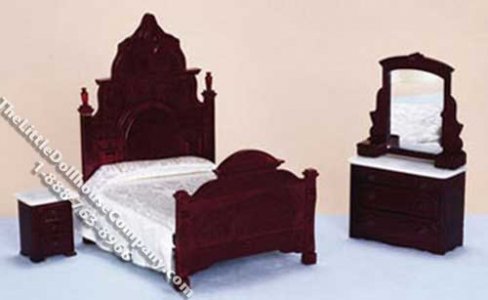 (image for) Miniature Mahogany Three Piece Bedroom Set for Dollhouses