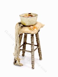 (image for) Dollhouse Miniature Rustic Wooden Stool With Bowl of Eggs