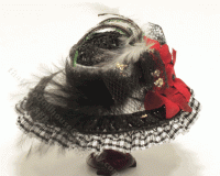 (image for) Miniature White and Black Straw Hat with Feathers and Flowers