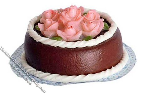 (image for) Miniature Chocolate Rose Topped Cake for Dollhouses