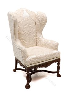 (image for) Miniature White Jacquard Wingback Chair for Dollhouses - Walnut