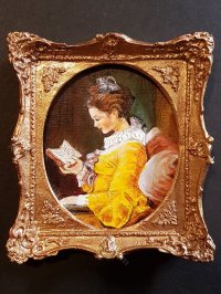 (image for) Miniature Handpainted Frogonard 'A Young Girl Reading'