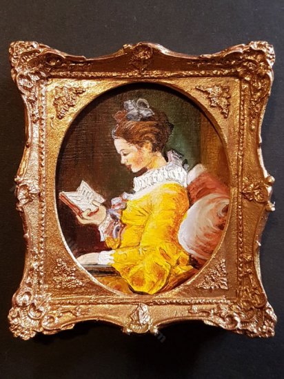 (image for) Miniature Handpainted Frogonard 'A Young Girl Reading'