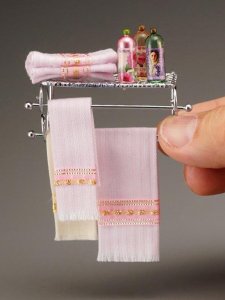 (image for) Miniature Dressed Silver Towel Rack for Dollhouses