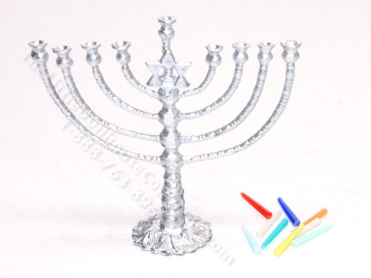 (image for) Miniature Large Silver Chanukia with Candles