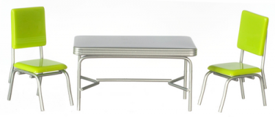 (image for) Miniature 1950's Style Metal Table and Two Green Chairs
