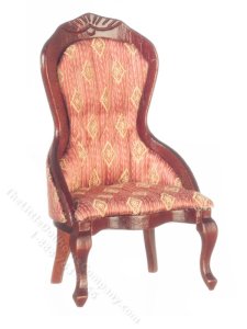 (image for) Miniature Gentleman's Chair for Dollhouses - Pink/Mahogany
