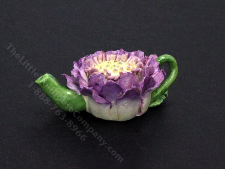 (image for) Dollhouse Miniature Purple Zinnia Lily Teapot