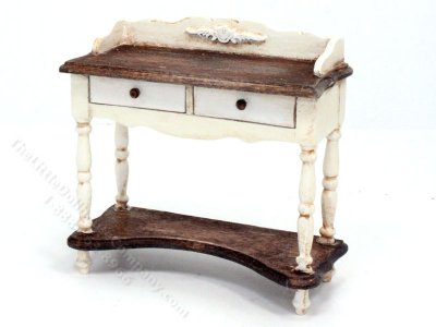 (image for) Miniature Walnut and White Washstand for Dollhouses