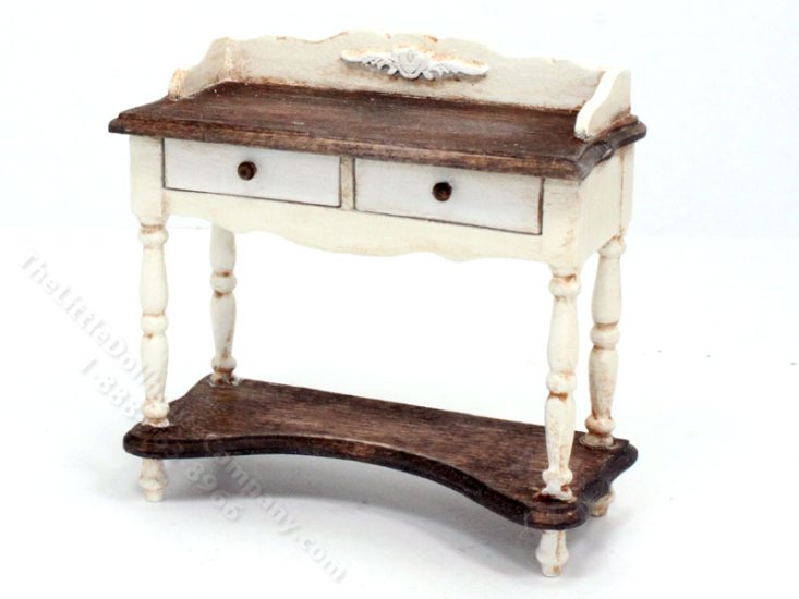 (image for) Miniature Walnut and White Washstand for Dollhouses