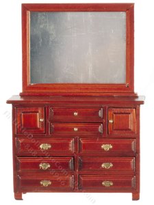 (image for) Miniature Mahogany Dresser w/Mirror for Dollhouses