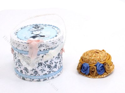 (image for) Miniature Floral Hat Box and Hat for Dollhouses