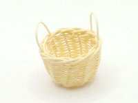 (image for) Miniature Round Woven Basket with Side Handles for Dollhouses