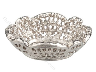 (image for) Miniature Silver Coloured Filigree Basket for Dollhouses