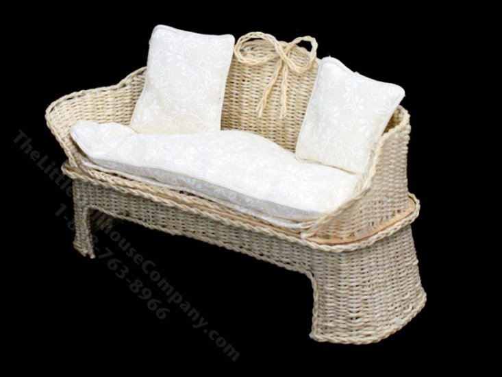 (image for) Miniature Floral and Natural Wicker Sofa for Dollhouses