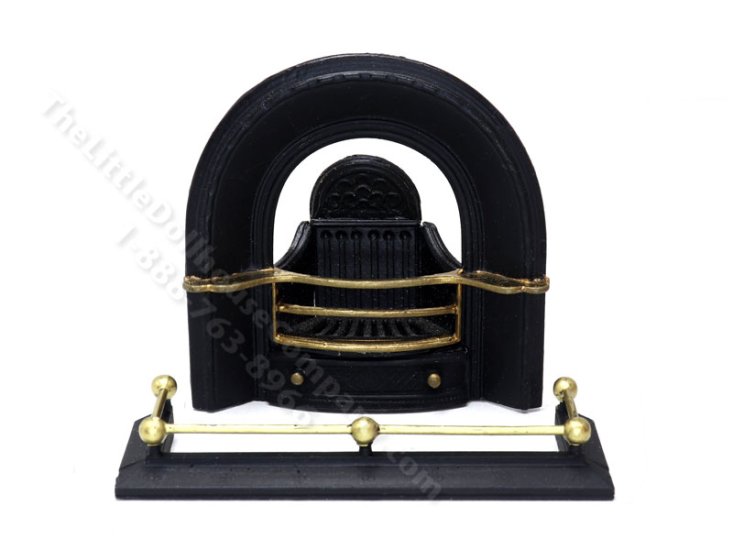 (image for) Miniature Fireplace Insert and Fender Set for Dollhouses - Black & Brass