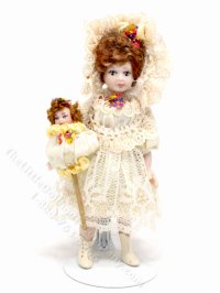 (image for) Porcelain Doll in Lace Dress with Stick Toy