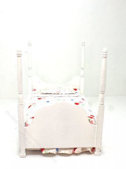 (image for) Miniature White Four-Poster Bed with Floral & Polkadot Bedding