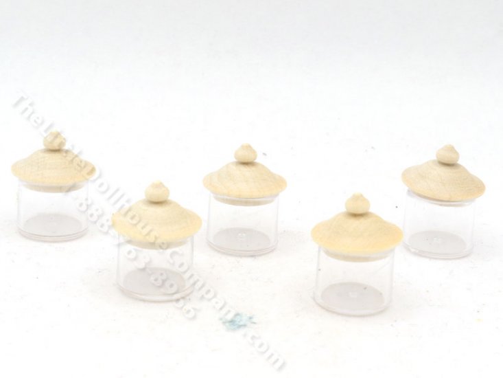 (image for) Miniaiture Set of 5 Plastic Jars with Wooden Lid (Small)