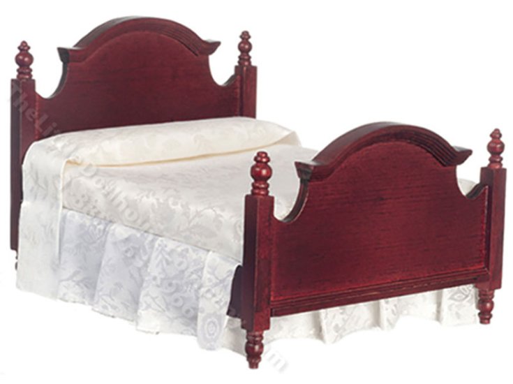(image for) Miniature Mahogany Double Bed for Dollhouses