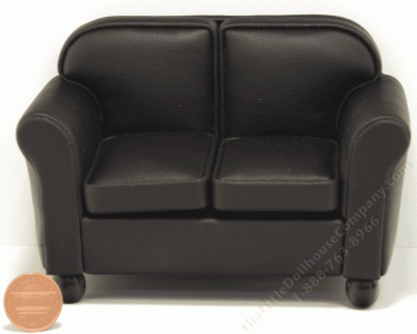 (image for) Miniature Black Leather Love Seat for Dollhouses