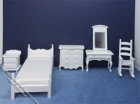 (image for) Miniature 6 Piece White Bedroom Set for Dollhouses