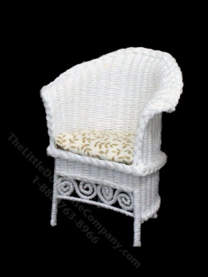 (image for) Miniature Tan and White Wicker Chair for Dollhouses