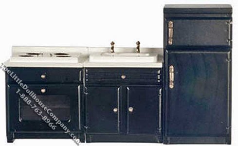 (image for) Miniature Black 3 Piece Appliance Set for Dollhouses