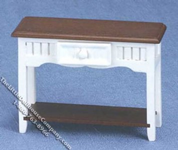 (image for) Miniature White Sofa Table w/Walnut Top for Dollhouses