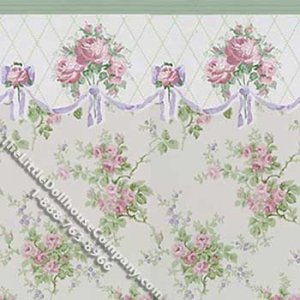 (image for) Green Large Floral Pattern Miniature Wallpaper for Dollhouses