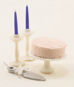 (image for) Miniature Cake On Stand with Blue Candles & Server