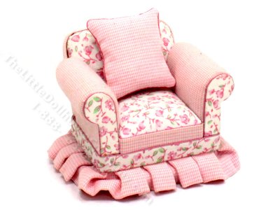 (image for) Miniature Pink Floral Chair with Pillow