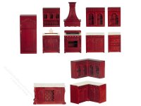 Dollhouse Miniature 12pc Deluxe Kitchen Set - Mahogany (image for) Dollhouse Miniature 12pc Deluxe Kitchen Set - Mahogany