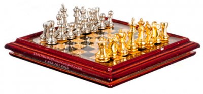 Miniature Metal Chess Set And Board For Dollhouses