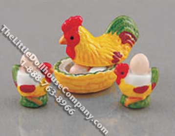 Dollhouse Scale Model Chicken Themed Cooked Egg Set