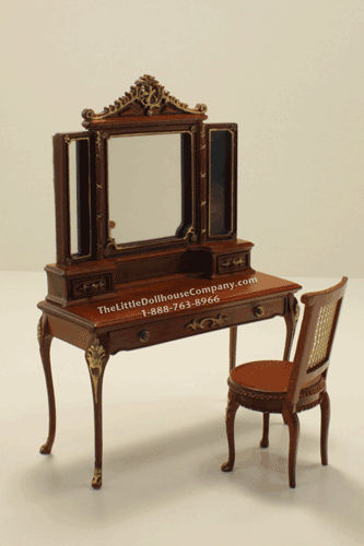 (image for) Dollhouse Miniature Mirrored Vanity Table and Chair