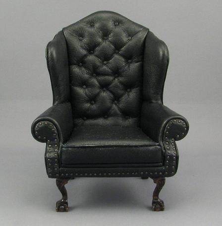 (image for) Dollhouse Miniature Black Winged Armchair by Judith Blondell