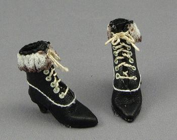 (image for) Black Victorian Boots with White Lacing by Judith Blondell